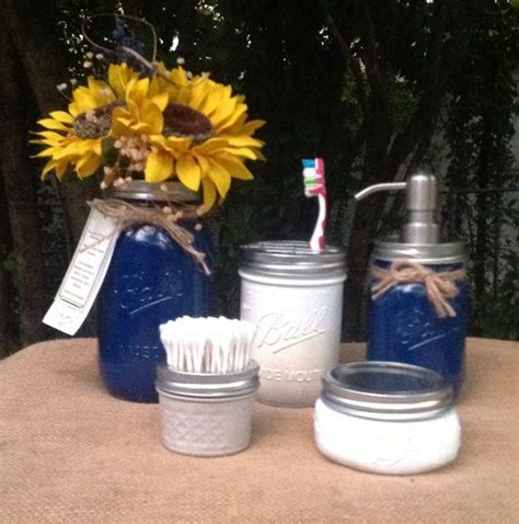 Nautical Navy Bath Accessories Mason Jar Soap Dispenser By Talona