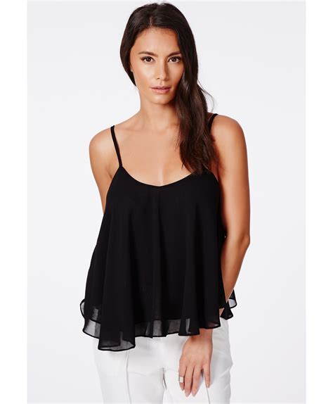 Missguided Laurita Black Chiffon Cami Swing Top In Black