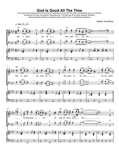 Tunescribers God Is Good All The Time Sheet Music