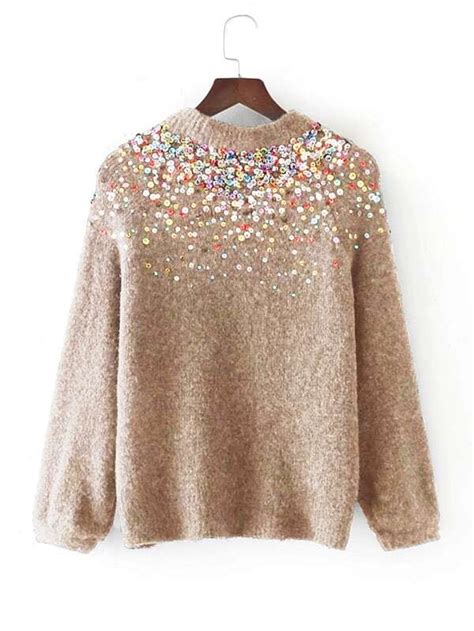 Sequin Embellished Raglan Sleeve Sweater SheIn Sheinside