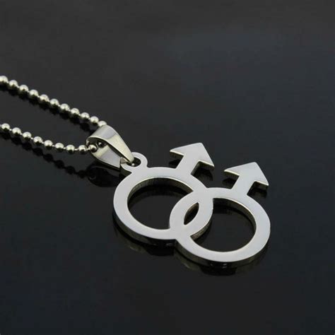 Double Male Symbol Necklace Stainless Steel Chain Pendant Lgbtq Gay