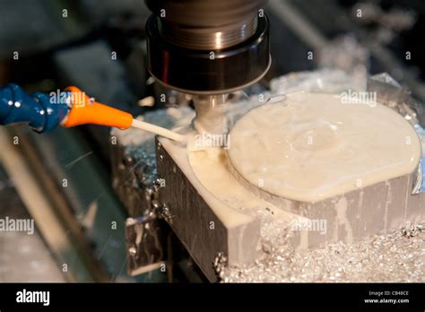 Cnc Milling Machine Cutting With Coolant Stock Photo Royalty Free