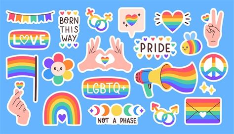 Pacote de adesivos LGBT em fundo azul Conjunto LGBTQ Símbolo da