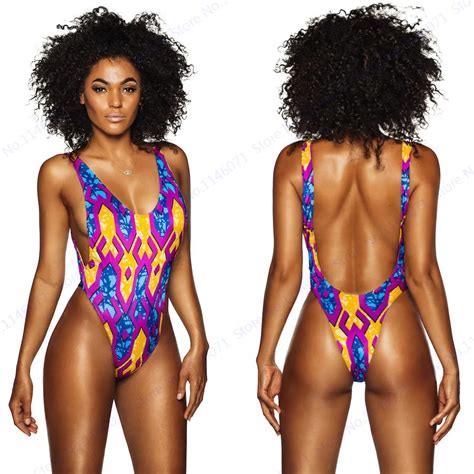 Abstract Geometric One Piece Swimming Suit Women Sexy Back Hollow Out Brazilian Bikini Rose Red