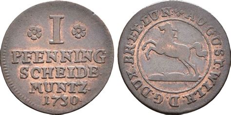 Braunschweig Wolfenbüttel 1 Pfennig 1730 August Wilhelm 1714 1731 ss