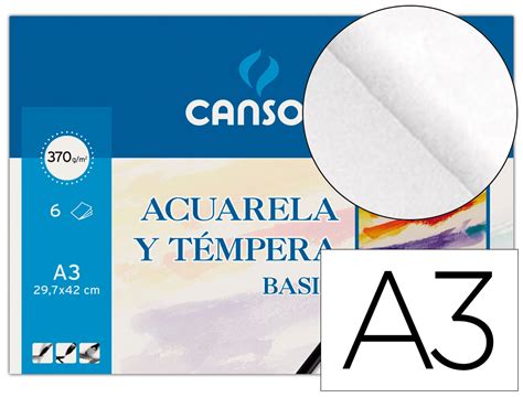 PAPELERIA SANCHEZ PAPEL ACUARELA BASIK CANSON DIN A3 370 GR PACK DE 6