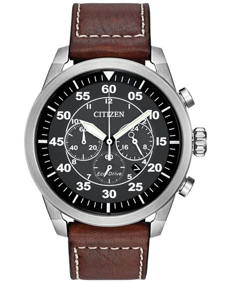 Citizen Men's Chronograph Eco-drive Brown Leather Strap Watch 45mm ...