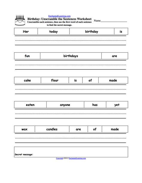 Simple Sentence Worksheet