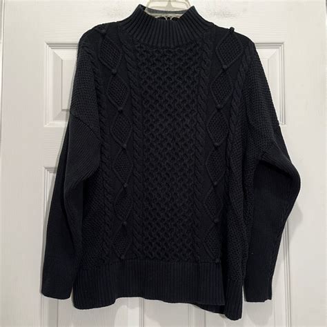 J Crew Sweaters J Crew Black Swingy Cableknit Mockneck Sweater