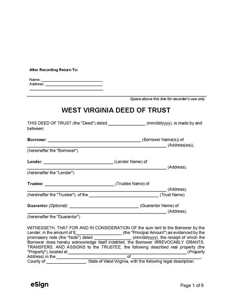 Free West Virginia Deed Of Trust Form Pdf Word