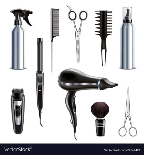 Hairdresser tools realistic set Royalty Free Vector Image