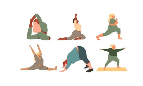 Conjunto de diferentes poses de yoga ilustración vectorial en estilo de