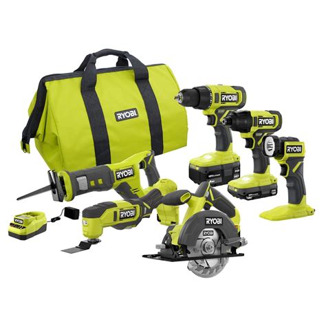 RYOBI 18V ONE+ Lithium-Ion Cordless 6-Tool Combo Kit with (2) Batteries ...