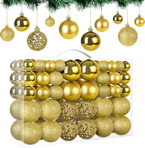 MTSCE Palline Di Natale Oro 100 Pezzi Da 10 Tipi Palle Albero Di