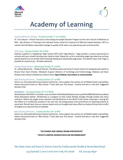 Academy of Learning October Schedule - New York, Manhattan, and Roosevelt Island | Manhattan ...