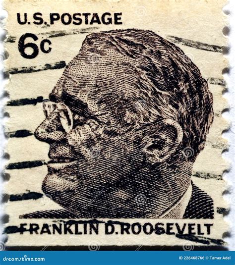 A Postage Stamp Printed In Usa Shows Portrait Of Franklin Delano