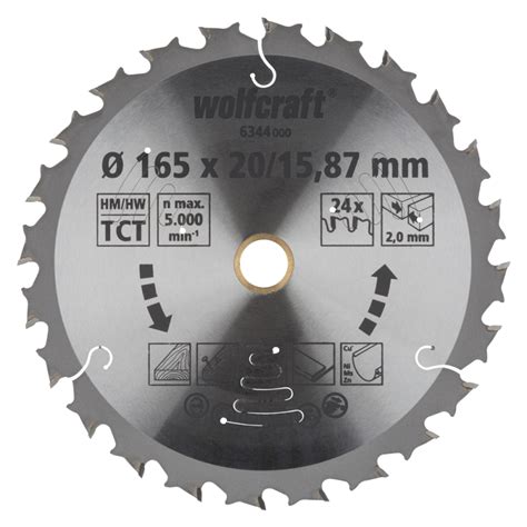 Lame de scie circulaire CT Ø 165 x 15 87 20 x 1 8 mm 24 dents WOLCRAFT