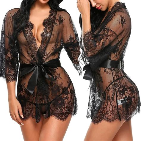 Sexy Women Lingerie Lace Night Dress Sleepwear Nightgown Bandage Deep V