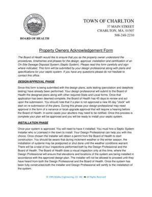 Fillable Online Townofcharlton Property Owners Acknowledgement Form