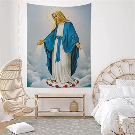 Hvest Christian Tapestry Virgin Mary And Jesus Christ In Paradise Wall