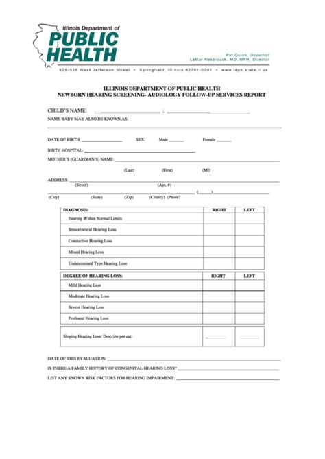 Fillable Illinois Department Of Public Health Newborn Hearing Screening