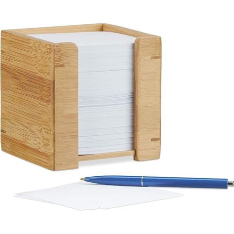 Relaxdays Cube mémo bambou bloc note 900 feuilles papier support pense