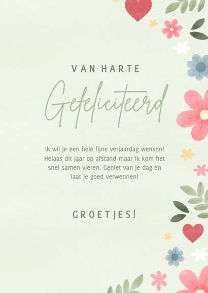 Fleurige Verjaardagskaart Met Bloemen En Kaartje Go