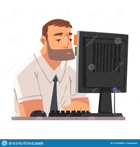 Bored Business Employee Man Working with Computer, Lazy Man Procrastinating at Workplace ...