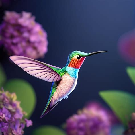 Lindo Pájaro Colibrí Con Colorido Plumaje Fotografía De Primer Plano