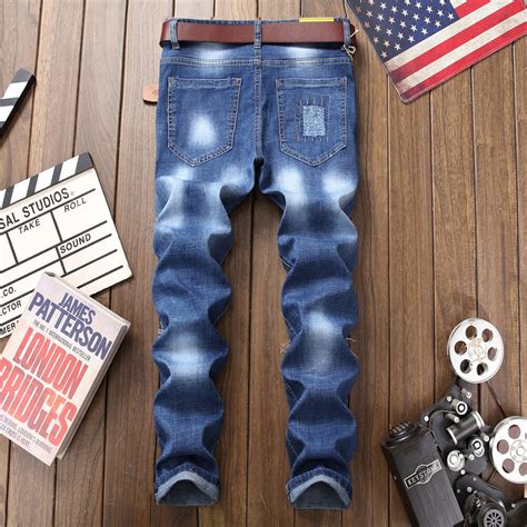 Sokotoo Mannen Patches Patchwork Blue Stretch Deni Grandado