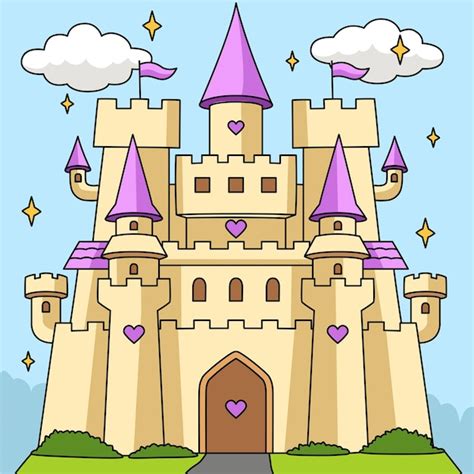 Castelo Desenho Colorido - Ilustração de desenho animado colorido do grande castelo | Vetor Premium