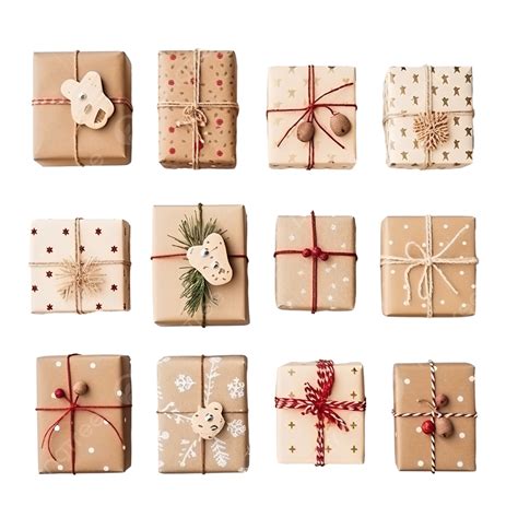 Surtido De Cajas De Regalo Navideñas Hechas A Mano En Papel Vintage PNG