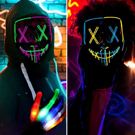 M Scara De Ne N Led Para Halloween Mascarilla De Purga Con Guantes