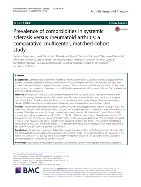 Pdf Prevalence Of Comorbidities In Systemic Sclerosis Versus