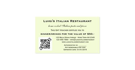 Italian Restaurant Gift Certificate Template Business Card | Zazzle