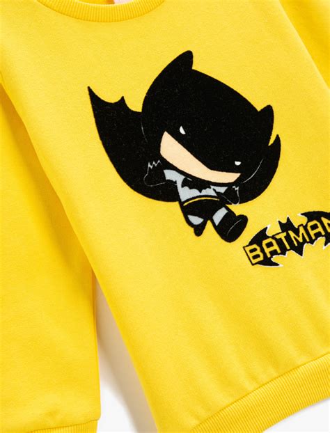 Sarı Erkek Bebek Batman Baskılı Sweatshirt Lisanslı Uzun Kollu Pamuklu