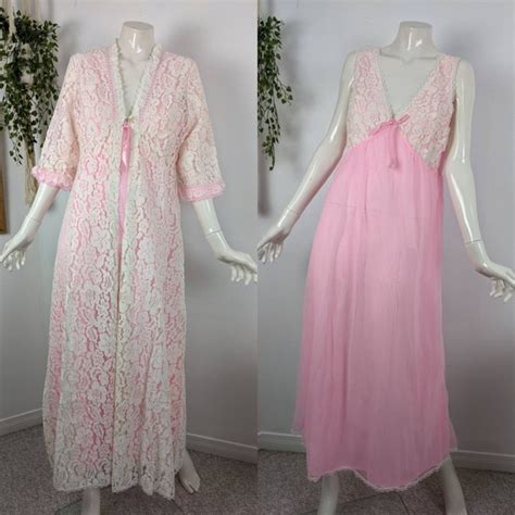 Vintage Dressing Gown Nightgown And Robe Set Lace Lingerie Etsy