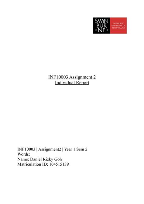 Inf0003 Assignment 2 Individual Report Inf10003 Assignment 2 Individual Report Inf10003