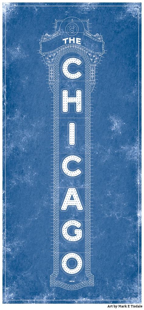 Chicago Theatre Marquee Blueprint art - Vintage Style By Mark Tisdale