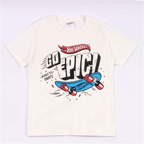Camiseta Hot Wheels Infantil 4 A 10 Anos Mattel Marfim
