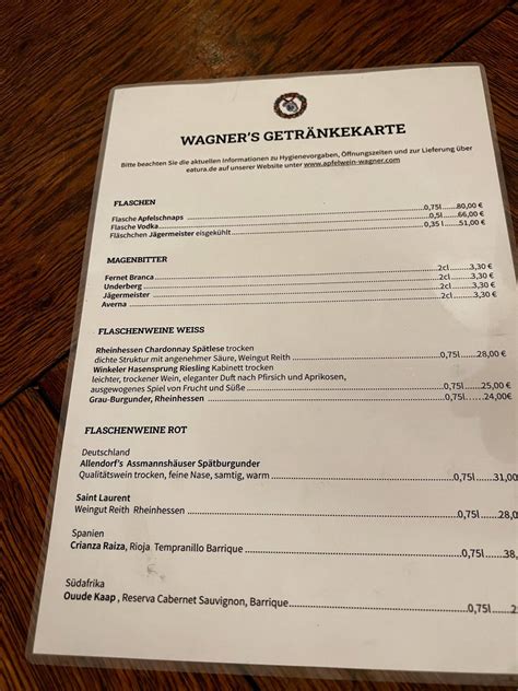 Menu At Apfelwein Wagner Restaurant Frankfurt