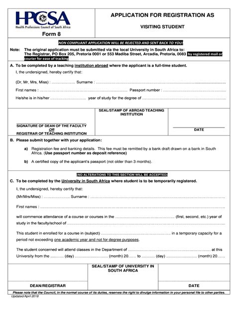 Fillable Online Hpcsa Co Form 8 APPLICATION FOR REGISTRATION AS Hpcsa