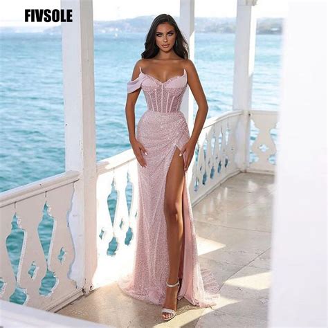 Women Evening Party Dress Pink Pink Prom Dresses Sleeves Strapless One Sleeve Aliexpress