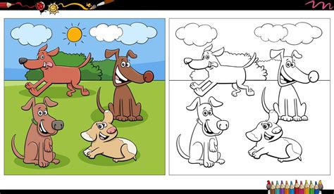 comic dogs characters group in the park coloring page 22109726 Vector ...