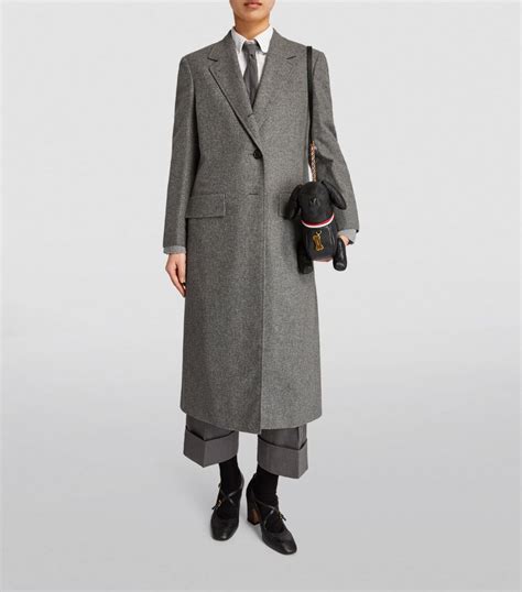 Womens Thom Browne Grey Wide Lapel Overcoat Harrods UK