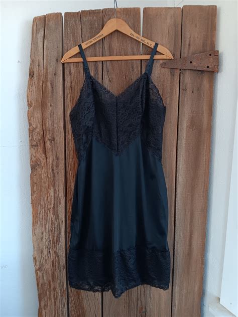 Vintage Deena Fine Lingerie Black Full Slip Dress Wom Gem