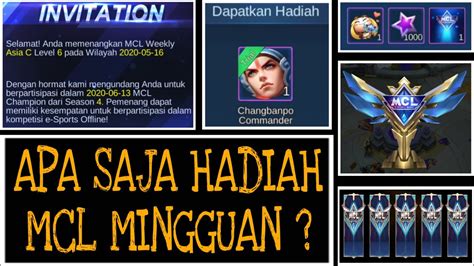 HADIAH JUARA MCL MINGGUAN MOBILE LEGENDS REWARD WEEKLY MCL 2020