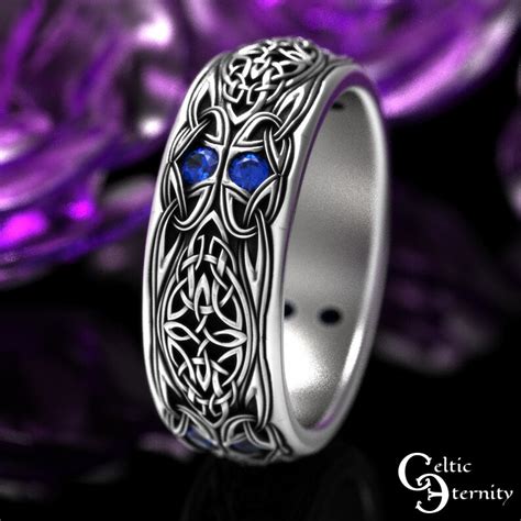 Mens Sapphire Knotwork Ring Mens Sterling Silver Wedding Etsy