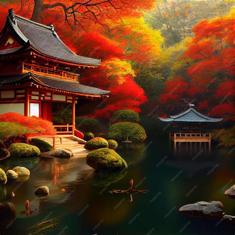 Premium Photo | Enchanted japanese garden autumn background wallpaper ...