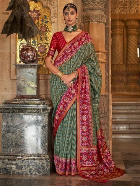 Buy Green Patola Printed Silk Festival Wear Saree From Ethnic Plus